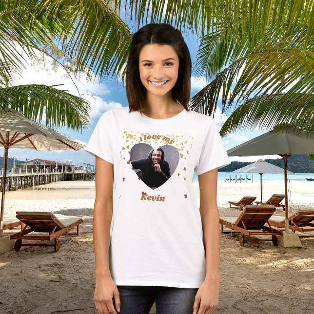 T-shirt Je aime mon petit ami photo de coeur nom (Créateur téléchargé)