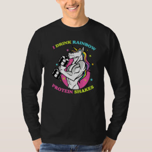 T-shirt Je Bois Protéine Arc-En-Ciel Shakes Gym Unicorn Bo