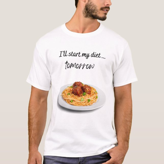 T-shirt Je commencerai ma diète demain avec des spaghettis (Devant)