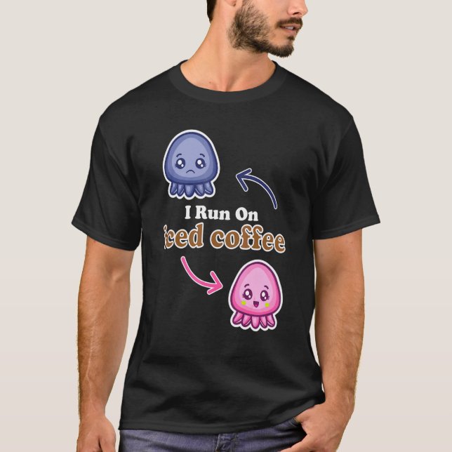 T-shirt Je Cours Sur Du Café Glacé Cute Octopus Réversible (Devant)