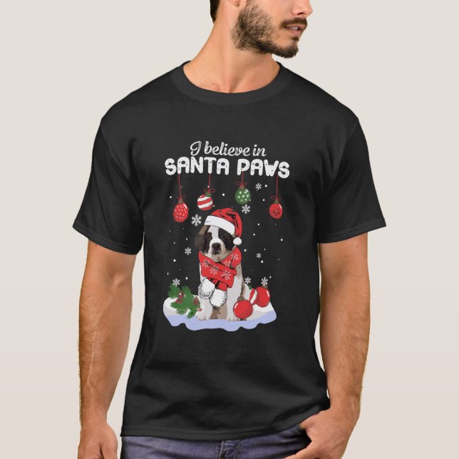 T-shirt Je Crois En Père Noël Paws Saint Bernard Don (Devant)