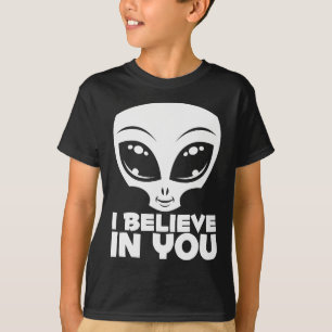 T-shirt Je crois en toi, Alien en blanc