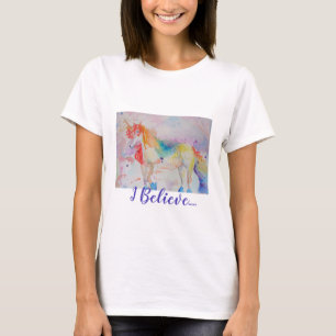 T-shirt Je Crois En Unicorns Femmes Aquarelle T Chemise