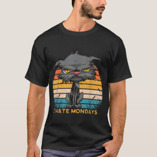 T-shirt Je déteste les lundis Chat Bored Yellow Eyes Retro