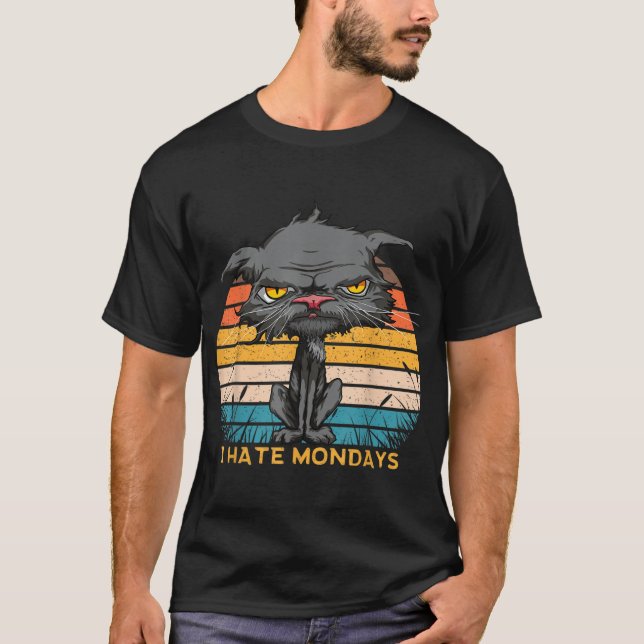 T-shirt Je déteste les lundis Chat Bored Yellow Eyes Retro (Devant)
