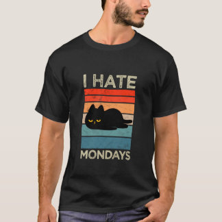 T-shirt Je déteste les lundis Chat Rétro Drôle Chat Paress