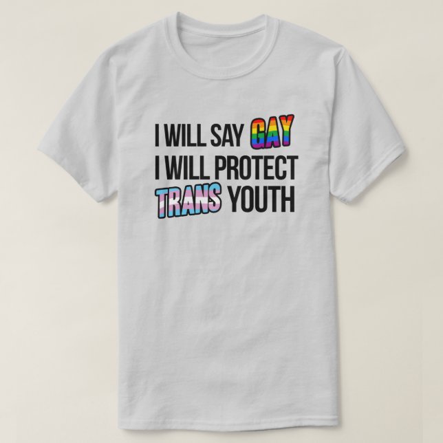 T-shirt Je dirai gay et je protégerai les jeunes trans (Design devant)
