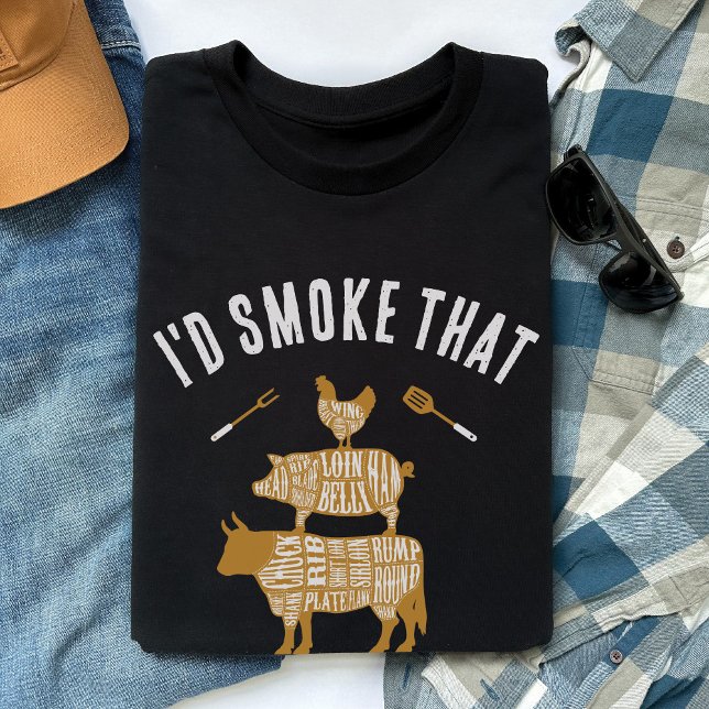 T-shirt Je fumerais ce cadeau de grillade de viande drôle  (I'd Smoke That butcher cuts vintage cow pig chicken BBQ grilling smoked meat funny black shirt gift)