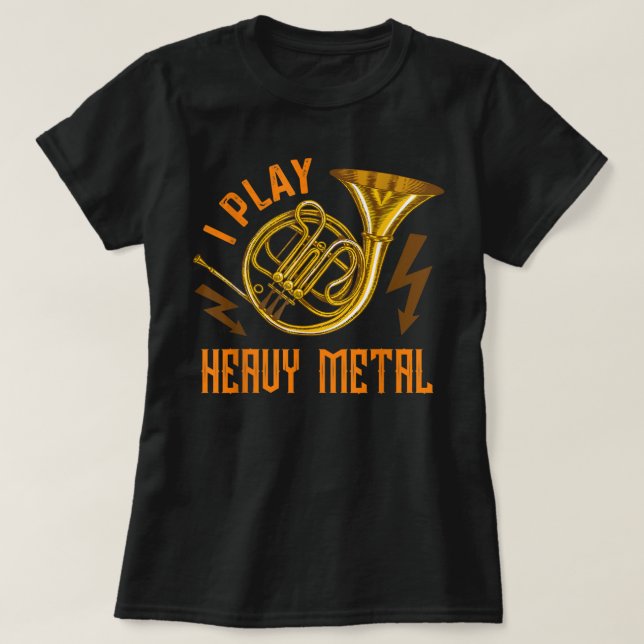 T-shirt Je joue à l'instrument métallique lourd Horn1 fran (Design devant)