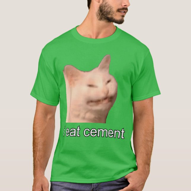 T-shirt Je mange du ciment chat maudit drôle mème étrangem (Devant)