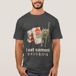 T-shirt Je mange du ciment Mème de chat drôle garçon japon