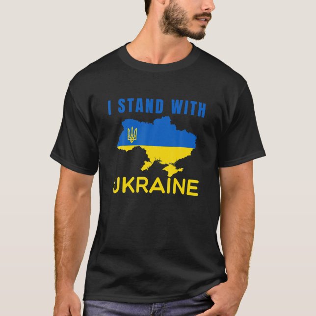 T-shirt Je Me Tiens Avec L'Ukraine Drapeau Emblème Carte P (Devant)