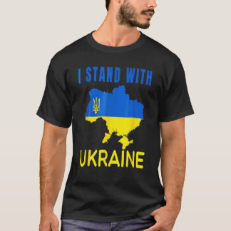 T-shirt Je Me Tiens Avec L'Ukraine Drapeau Emblème Carte P