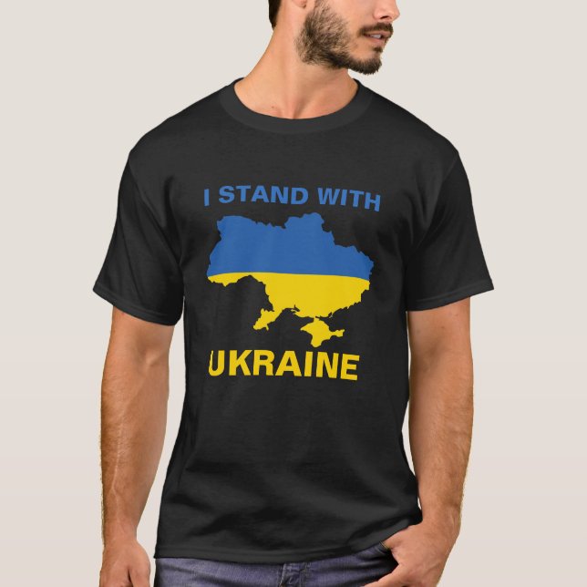 T-shirt Je me tiens avec l'Ukraine drapeau et carte ukrain (Devant)