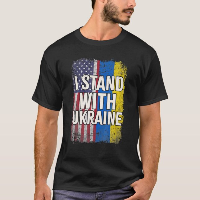 T-shirt Je Me Tiens Avec L'Ukraine Ukrainien Américain Dra (Devant)