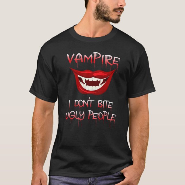 T-shirt Je ne mords pas les gens moches Vampire d'Hallowee (Devant)