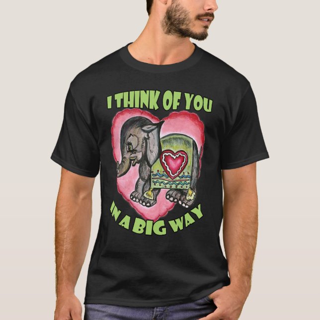 T-shirt Je pense à vous dans un grand amour éléphant (Devant)