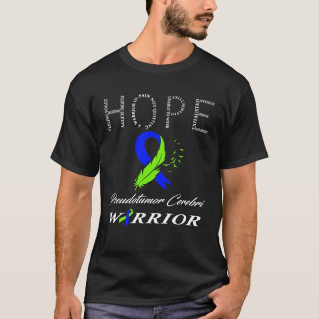 T-shirt Je Porte Bleu & Vert Pour Pseudotumor Cerebri Warr (Devant)