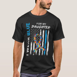 T-shirt Je Porte Blue Ma Fille American Flag Ribbon Puzzl