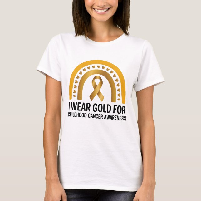 T-shirt Je Porte De L'Or Pour La Sensibilisation Au Cancer (Devant)