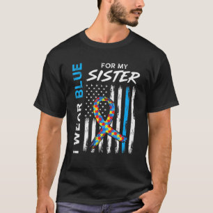 T-shirt Je Porte Du Bleu Pour Ma Soeur American Flag Ribbo