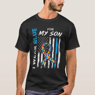 T-shirt Je Porte Du Bleu Pour Mon Fils American Flag Ribbo