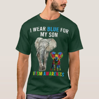T-shirt Je Porte Du Bleu Pour Mon Fils Elephant Fun Autism