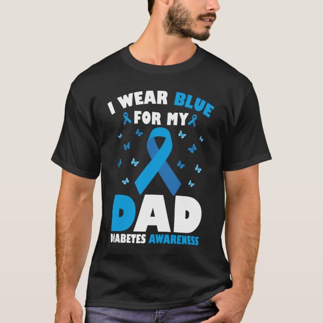 T-shirt Je Porte Du Bleu Pour Papa Diabète Sensibilisation (Devant)