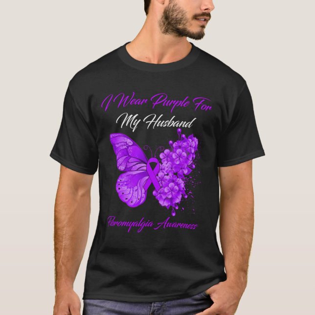 T-shirt Je Porte Du Violet Pour Mon Mari Fibromyalgie Guer (Devant)