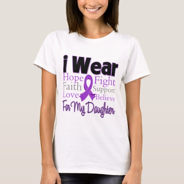 T-shirt Je porte la fille pourpre de collage - Cancer (Devant)