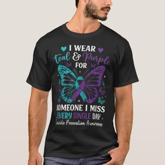 T-shirt Je Porte le &amp Turquoise; Purple Suicide Prevent (Devant)