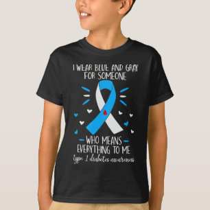 T-shirt Je porte le bleu et le gris Type 1 Diabète Sensibi