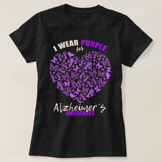 T-shirt Je porte le papillon pourpre Fleur cardiaque Alzhe (Design devant)