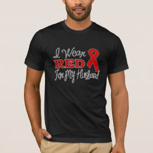 T-shirt Je porte le rouge pour mon mari (le ruban rouge)
