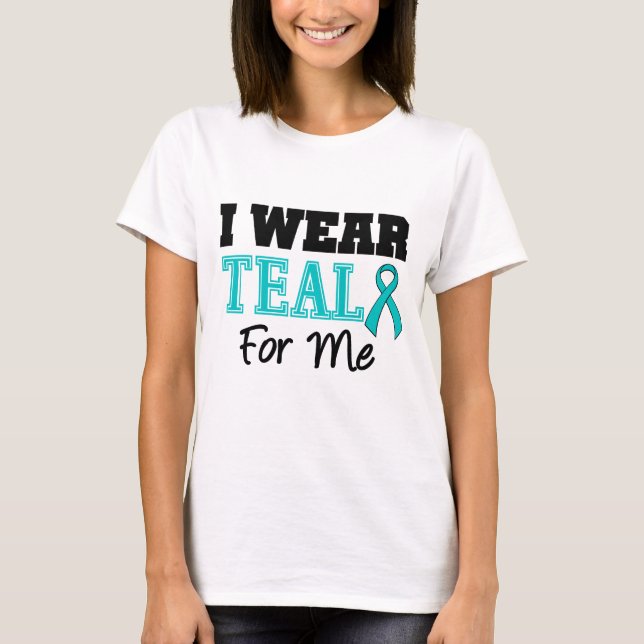 T-shirt Je porte le ruban turquoise pour moi (Devant)