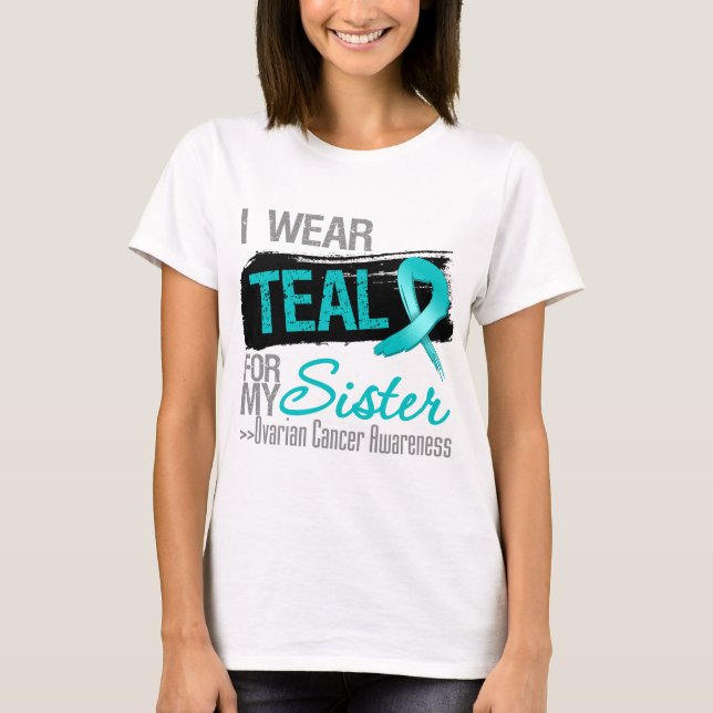 T-shirt Je porte le ruban turquoise pour mon Cancer (Devant)