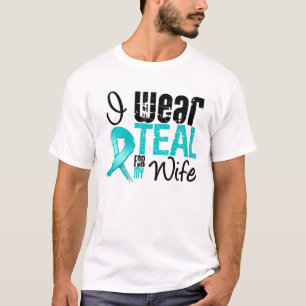 T-shirt Je porte le ruban turquoise pour mon épouse