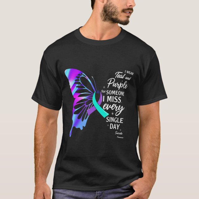 T-shirt Je Porte Le Violet Turquoise Pour La Prévention Mé (Devant)