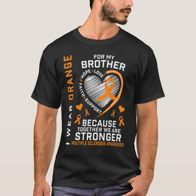 T-shirt Je Porte Orange Pour Mon Frère Sclérose Multiple M (Devant)