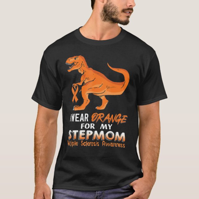 T-shirt Je Porte Orange Pour Mon Stepmaman Dinosaur Multip (Devant)