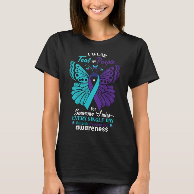 T-shirt Je Porte Suicide Turquoise Et Violet Sensibilisati (Devant)