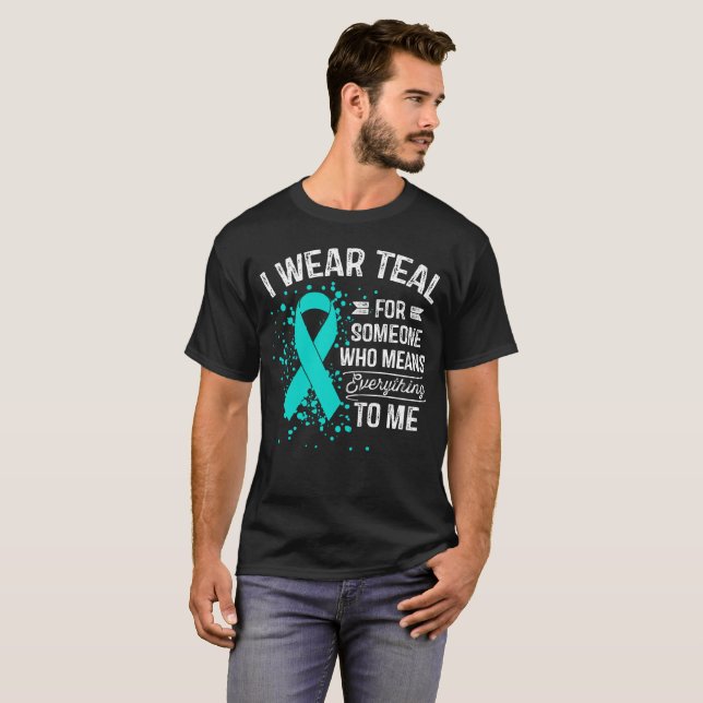 T-shirt Je porte Teal - cadeau turquoise de ruban de (Devant entier)
