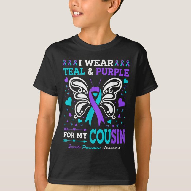 T-shirt Je Porte Turquoise &amp; Purple Pour Mon Cousin (Devant)