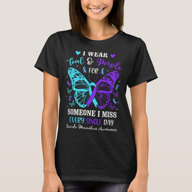 T-shirt Je Porte Turquoise &amp ; Violet En Mémoire De Mon (Devant)