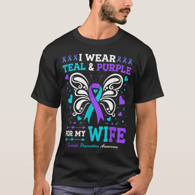 T-shirt Je Porte Turquoise &amp ; Violet Pour Ma Femme (Devant)