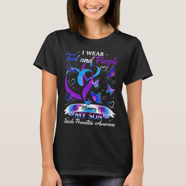 T-shirt Je Porte Turquoise &amp; Violet Pour Mon Fils Suic (Devant)