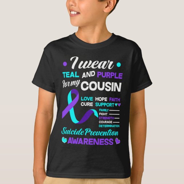T-shirt Je Porte Turquoise et pourpre pour mon Cousin Suic (Devant)