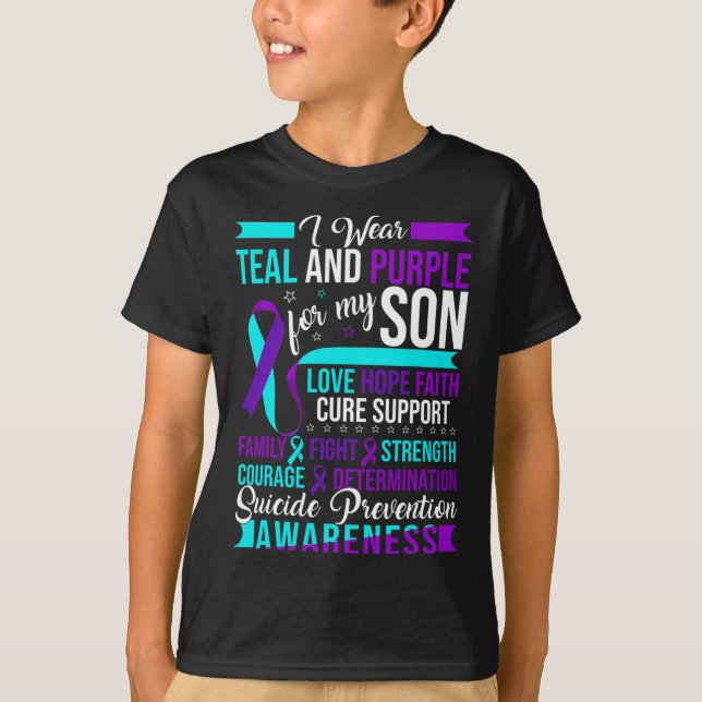 T-shirt Je porte Turquoise et pourpre pour mon fils Suicid (Devant)