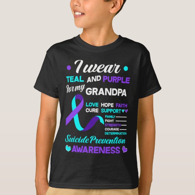 T-shirt Je porte Turquoise et pourpre pour mon grand-père  (Devant)