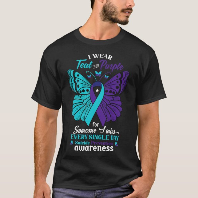 T-shirt Je Porte Turquoise Et Violet Pour Quelqu'Un Que J' (Devant)